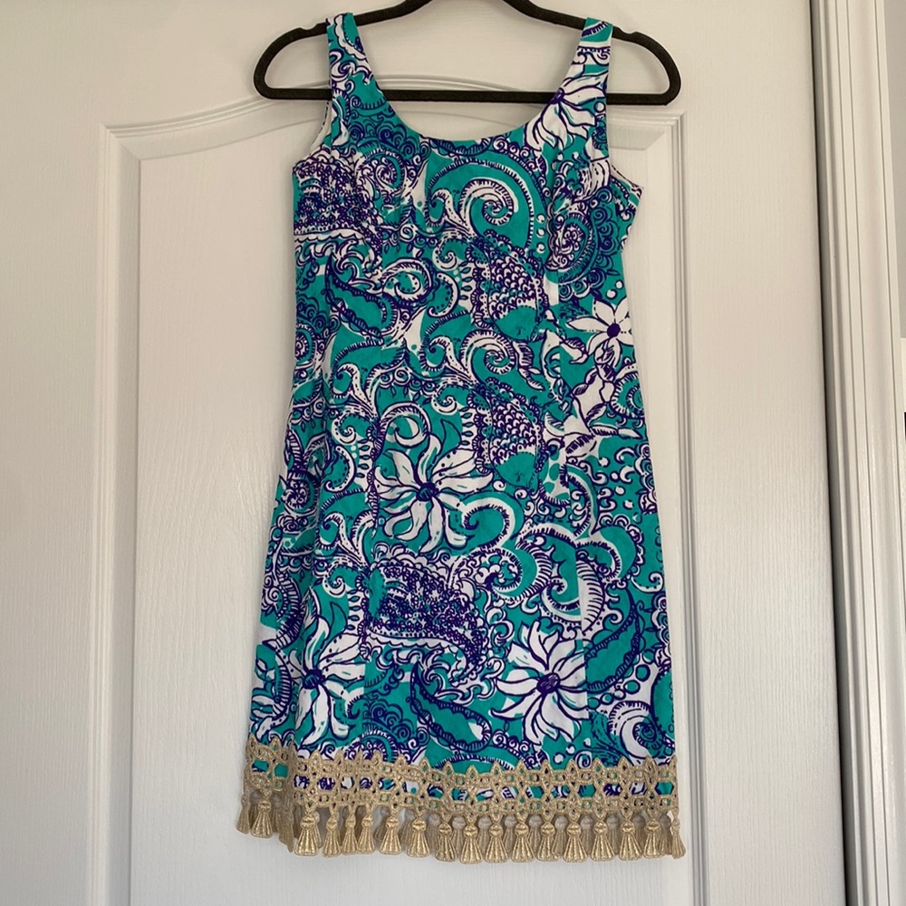 Lilly Pulitzer Shift Dress with Gold tassel trim